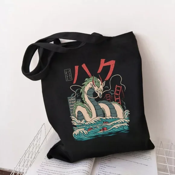 Studio Ghibli Spirited Away Haku Black Canvas Tote - Picture 5 of 5